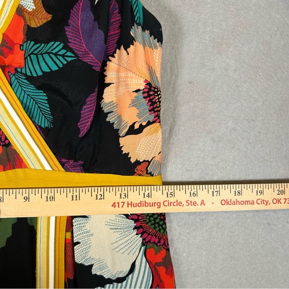 Anthropologie Maeve Botanica Floral Faux Wrap Midi Dress Size 6 Black Yellow - Picture 10 of 11